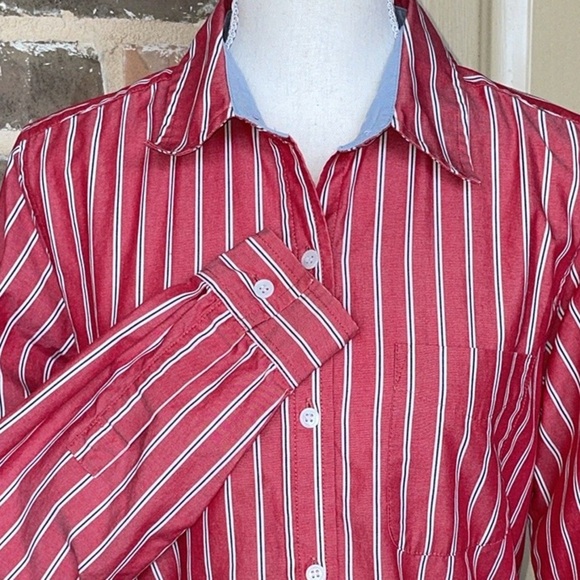 Vintage Villager Sport Tailored Button Down Red Oxford Stripe Preppy Retro Sz M - Picture 9 of 9